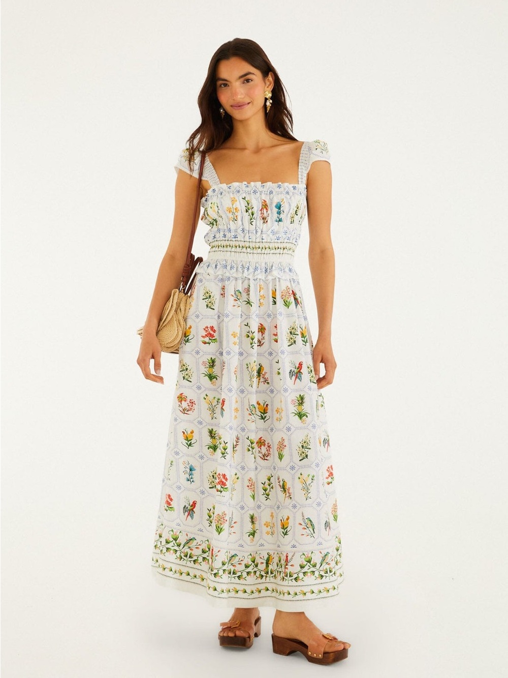 NWT FARM RIO Off-White Tropical Porcelain Maxi Dress